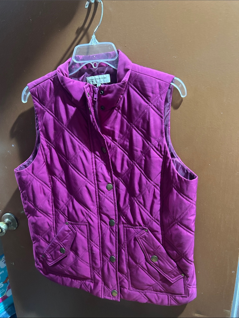 Jones New York Quilted Purple Puffer Vest Large